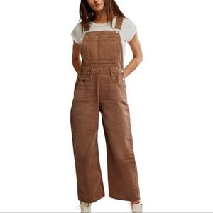 Free People Tan Denim Overalls cotton deep trance